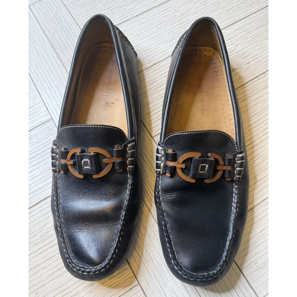 Men's Black Leather Slip-On Loafers with Brown Accent Hardware